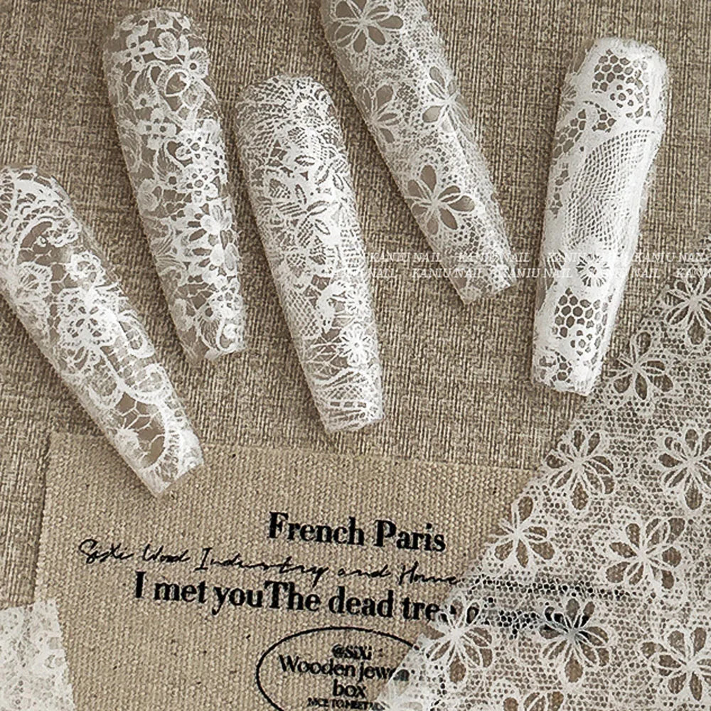 Lace Nail Foil Transfer Wraps — Elegant Black & White Nail Art Set | 10 Rolls