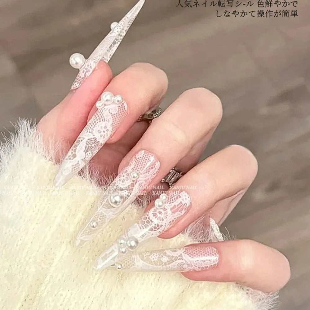 Lace Nail Foil Transfer Wraps — Elegant Black & White Nail Art Set | 10 Rolls