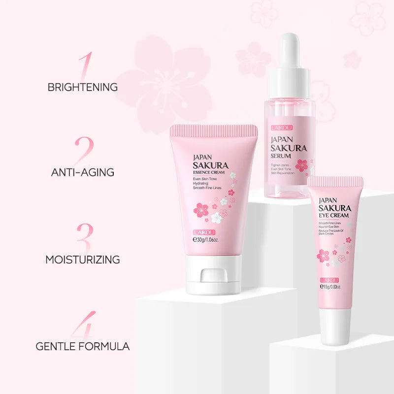 LAIKOU ビタミンC×桜 スキンケア3点セット フェイスクリーム・セラム・アイクリーム 24Kゴールド配合 抗シワ 保湿